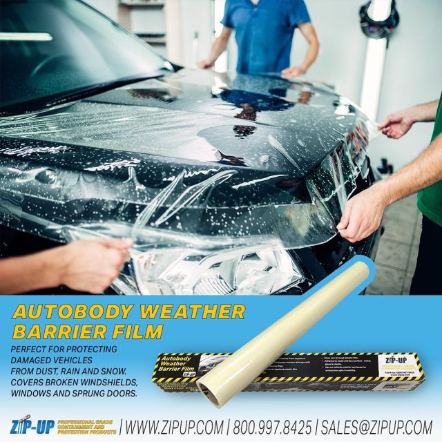 AUTOBODY WEATHER BARRIER FILM by Zip-Up Products.
Perfect for protecting damaged vehicles from dust, rain and snow. Covers broken windshields, windows and sprung doors.
Call 800-997-8425 or Email sales@zipup.com for more information.
-
-
-
-
-
#automotivefilm #weatherbarrier #weatherbarrierfilm #protectivefilm #weatherprotection #zipup #zipupproducts