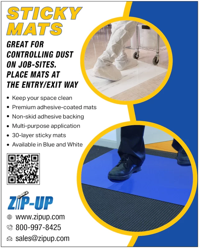 𝗧𝗮𝗰𝗸𝘆 𝗠𝗮𝘁𝘀 𝗯𝘆 𝗭𝗶𝗽-𝗨𝗽 𝗣𝗿𝗼𝗱𝘂𝗰𝘁𝘀 

Designed to contain and protect against dust and debris, the 𝘀𝘁𝗶𝗰𝗸𝘆 𝗺𝗮𝘁 𝗯𝘆 𝗭𝗶𝗽-𝗨𝗽 𝗶𝘀 𝗺𝗮𝗱𝗲 𝗳𝗼𝗿 𝗱𝘂𝗿𝗮𝗯𝗹𝗲 𝘂𝘀𝗲 𝗼𝗻 𝘁𝗵𝗲 𝗷𝗼𝗯. With the addition of the sticky back, there is no need to worry about spreading contaminants in the home or job site. 

Call: 𝟴𝟬𝟬-𝟵𝟵𝟳-𝟴𝟰𝟮𝟱 or Email: 𝘀𝗮𝗹𝗲𝘀@𝘇𝗶𝗽𝘂𝗽.𝗰𝗼𝗺 to learn more.

#StickyMats #tackymats #jobsiteprotection #floorprotection #floormats #abatement #construction #debrisprotection #dustprotection #dustproof #buildingmaterials #buildingproducts #constructionproducts #zipup #zipupproducts #trendingnow