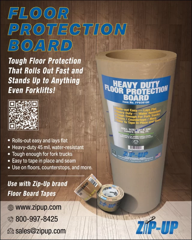 𝗙𝗟𝗢𝗢𝗥 𝗣𝗥𝗢𝗧𝗘𝗖𝗧𝗜𝗢𝗡 𝗕𝗢𝗔𝗥𝗗

Heavy 45 mil board with 𝘄𝗮𝘁𝗲𝗿-𝗿𝗲𝘀𝗶𝘀𝘁𝗮𝗻𝘁 treatment keeps floors clean during construction and moving. 𝗘𝗮𝘀𝘆 𝘁𝗼 𝗽𝘂𝘁 𝗱𝗼𝘄𝗻 and can be cut to size and seamed as needed. 𝗖𝗼𝗺𝗽𝗮𝗰𝘁 𝗿𝗼𝗹𝗹𝘀 are easy to handle. 𝗦𝘁𝗿𝗼𝗻𝗴 enough to drive a forklift over.

Call 𝟭-𝟴𝟬𝟬-𝟵𝟵𝟳-𝟴𝟰𝟮𝟱 or Email: 𝘀𝗮𝗹𝗲𝘀@𝘇𝗶𝗽𝘂𝗽.𝗰𝗼𝗺 for more info.

#FloorProtection #Tapes #FloorBoardTape #FloorProtectionBoard #ConstructionTape #ContarctorTape #floorboards #Construction #buildingmaterials #architecture #contractors #concrete #zipup #zipupproducts