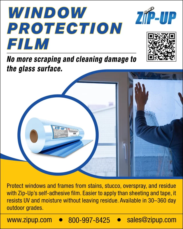 𝗪𝗶𝗻𝗱𝗼𝘄 𝗣𝗿𝗼𝘁𝗲𝗰𝘁𝗶𝗼𝗻 𝗙𝗶𝗹𝗺 is easier and faster to apply than using poly sheeting and tape.
This self-adhesive film protects windows and frames from mortar stains, stucco, oversprays, and residue, offering easier application than poly sheeting and tape. Treated to resist UV sunlight and moisture, it’s formulated to leave no residue. Available in grades for 30 to 360 days of outdoor use.

📞 𝟴𝟬𝟬-𝟵𝟵𝟳-𝟴𝟰𝟮𝟱 or 📧 𝘀𝗮𝗹𝗲𝘀@𝘇𝗶𝗽𝘂𝗽.𝗰𝗼𝗺

https://zipup.com/product/window-protection-films/
#windowprotection #windowfilm #windowprotectionfilm #jobsiteprotection #construction #abatement #buildingmaterials #containment #dustcontrol #zipup #zipupproducts